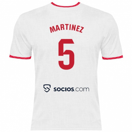 Kandiny Enfant Maillot Sergio Martínez #5 Blanc Rouge Tenues Domicile 2024/25 T-Shirt