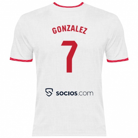 Kandiny Enfant Maillot Juan González #7 Blanc Rouge Tenues Domicile 2024/25 T-Shirt