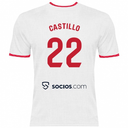 Kandiny Enfant Maillot José Castillo #22 Blanc Rouge Tenues Domicile 2024/25 T-Shirt