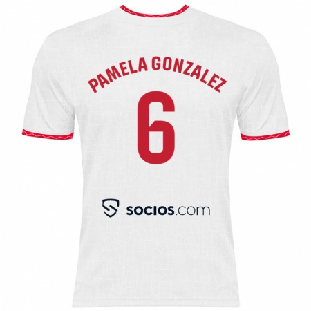 Kandiny Enfant Maillot Cinthia Pamela González Medina #6 Blanc Rouge Tenues Domicile 2024/25 T-Shirt