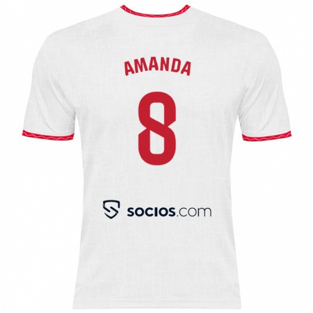 Kandiny Enfant Maillot Amanda Sampedro Bustos #8 Blanc Rouge Tenues Domicile 2024/25 T-Shirt