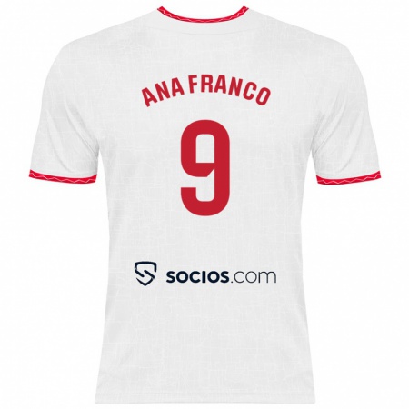 Kandiny Enfant Maillot Ana Franco De La Vega #9 Blanc Rouge Tenues Domicile 2024/25 T-Shirt