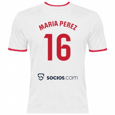 Kandiny Enfant Maillot María Pérez Rabaza #16 Blanc Rouge Tenues Domicile 2024/25 T-Shirt