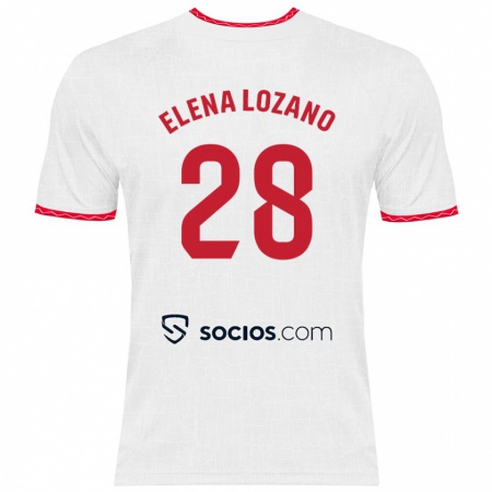 Kandiny Enfant Maillot Elena Lozano Gallego #28 Blanc Rouge Tenues Domicile 2024/25 T-Shirt