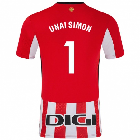 Kandiny Enfant Maillot Unai Simón #1 Rouge Blanc Tenues Domicile 2024/25 T-Shirt