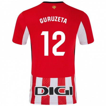 Kandiny Enfant Maillot Gorka Guruzeta #12 Rouge Blanc Tenues Domicile 2024/25 T-Shirt