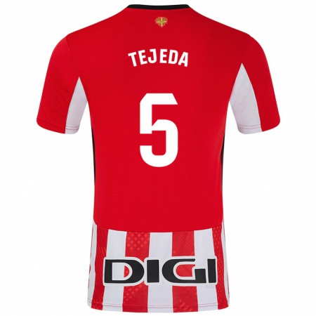 Kandiny Enfant Maillot Diego Tejeda #5 Rouge Blanc Tenues Domicile 2024/25 T-Shirt