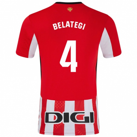 Kandiny Enfant Maillot Danel Belategi #4 Rouge Blanc Tenues Domicile 2024/25 T-Shirt