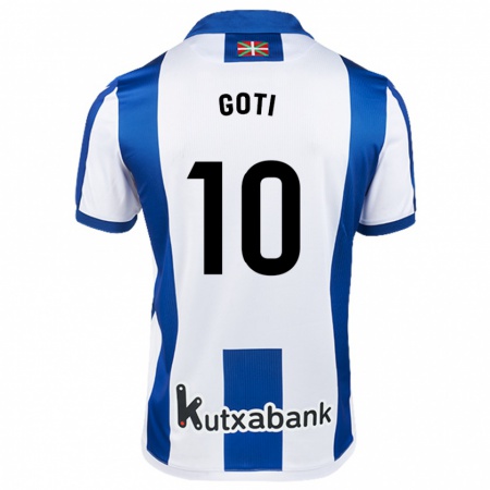 Kandiny Enfant Maillot Mikel Goti #10 Blanc Bleu Tenues Domicile 2024/25 T-Shirt