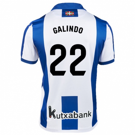 Kandiny Enfant Maillot Iker Galindo #22 Blanc Bleu Tenues Domicile 2024/25 T-Shirt