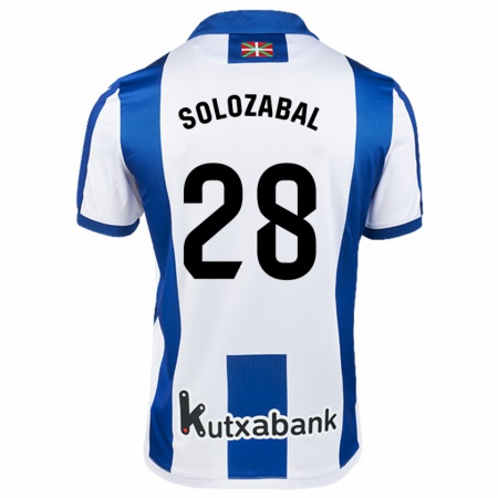 Kandiny Enfant Maillot Malen Solozabal Ibarra #28 Blanc Bleu Tenues Domicile 2024/25 T-Shirt