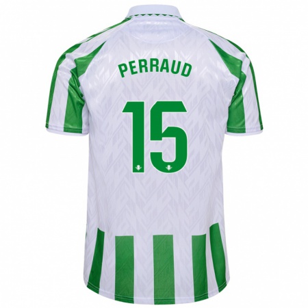 Kandiny Enfant Maillot Romain Perraud #15 Rayures Vertes Et Blanches Tenues Domicile 2024/25 T-Shirt