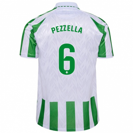 Kandiny Enfant Maillot Germán Pezzella #6 Rayures Vertes Et Blanches Tenues Domicile 2024/25 T-Shirt