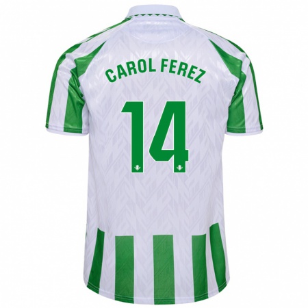 Kandiny Enfant Maillot Carolina Férez Méndez #14 Rayures Vertes Et Blanches Tenues Domicile 2024/25 T-Shirt