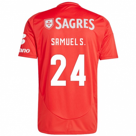 Kandiny Enfant Maillot Samuel Soares #24 Rouge Blanc Tenues Domicile 2024/25 T-Shirt