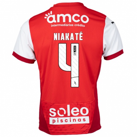 Kandiny Enfant Maillot Sikou Niakaté #4 Rouge Blanc Tenues Domicile 2024/25 T-Shirt