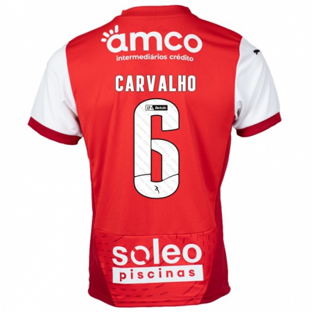 Kandiny Enfant Maillot Vitor Carvalho #6 Rouge Blanc Tenues Domicile 2024/25 T-Shirt