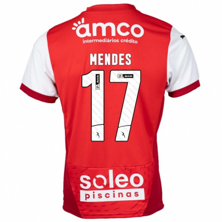 Kandiny Enfant Maillot Joe Mendes #17 Rouge Blanc Tenues Domicile 2024/25 T-Shirt