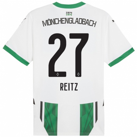 Kandiny Enfant Maillot Rocco Reitz #27 Blanc Vert Tenues Domicile 2024/25 T-Shirt