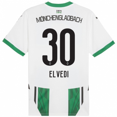 Kandiny Enfant Maillot Nico Elvedi #30 Blanc Vert Tenues Domicile 2024/25 T-Shirt