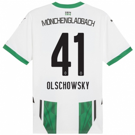 Kandiny Enfant Maillot Jan Olschowsky #41 Blanc Vert Tenues Domicile 2024/25 T-Shirt