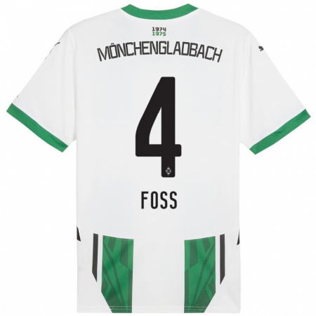 Kandiny Enfant Maillot Jonathan Foss #4 Blanc Vert Tenues Domicile 2024/25 T-Shirt