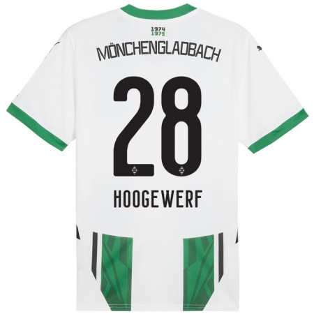 Kandiny Enfant Maillot Dillon Hoogewerf #28 Blanc Vert Tenues Domicile 2024/25 T-Shirt