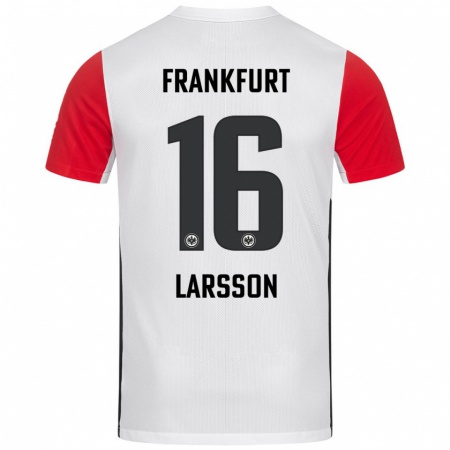 Kandiny Enfant Maillot Hugo Larsson #16 Blanc Rouge Tenues Domicile 2024/25 T-Shirt