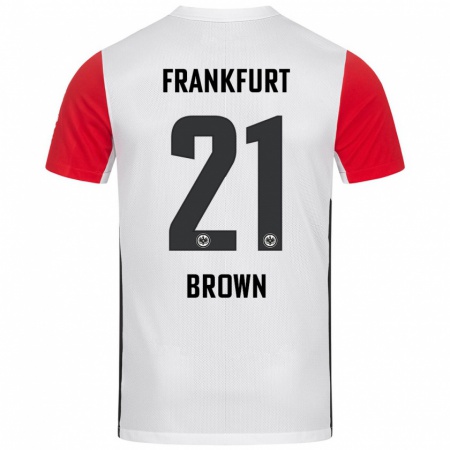 Kandiny Enfant Maillot Nathaniel Brown #21 Blanc Rouge Tenues Domicile 2024/25 T-Shirt