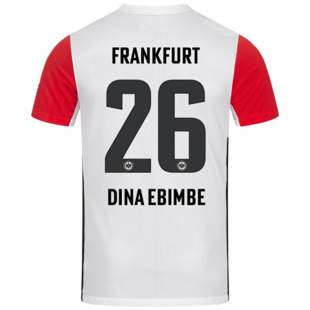 Kandiny Enfant Maillot Junior Dina Ebimbe #26 Blanc Rouge Tenues Domicile 2024/25 T-Shirt