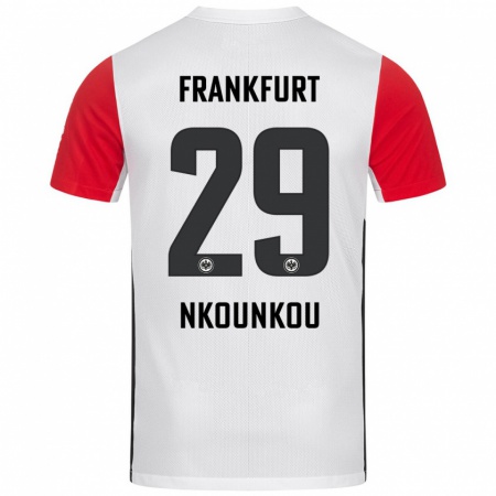 Kandiny Enfant Maillot Niels Nkounkou #29 Blanc Rouge Tenues Domicile 2024/25 T-Shirt