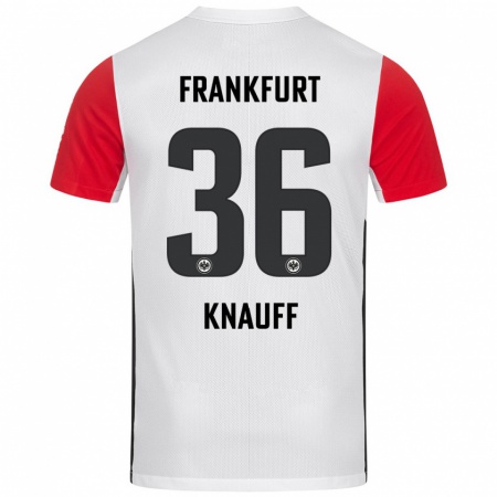 Kandiny Enfant Maillot Ansgar Knauff #36 Blanc Rouge Tenues Domicile 2024/25 T-Shirt