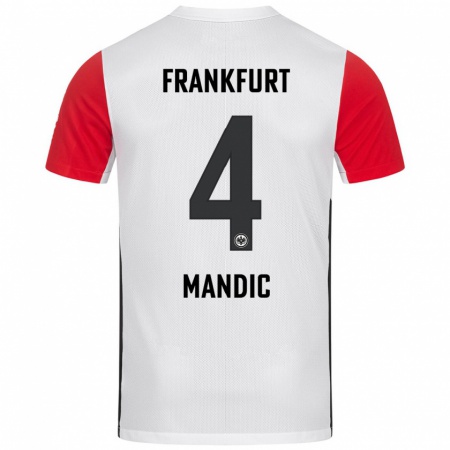 Kandiny Enfant Maillot Kristian Mandic #4 Blanc Rouge Tenues Domicile 2024/25 T-Shirt