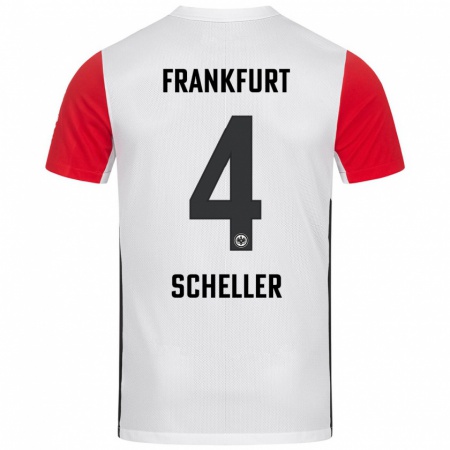 Kandiny Enfant Maillot Niklas Scheller #4 Blanc Rouge Tenues Domicile 2024/25 T-Shirt