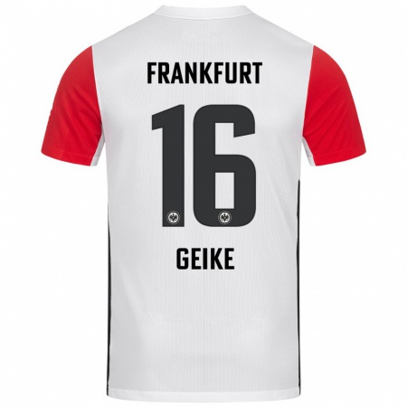 Kandiny Enfant Maillot Jonah Geike #16 Blanc Rouge Tenues Domicile 2024/25 T-Shirt