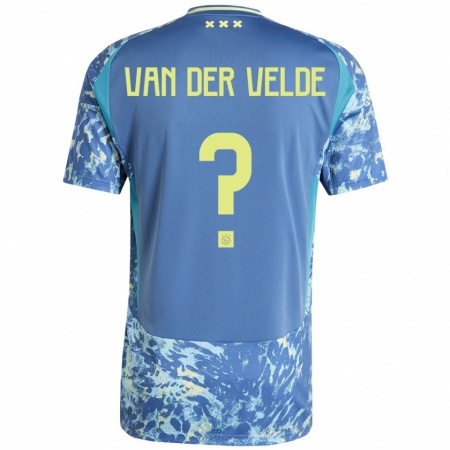 Kandiny Enfant Maillot Valentijn Van Der Velde #0 Gris Bleu Jaune Tenues Extérieur 2024/25 T-Shirt