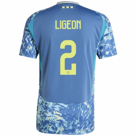 Kandiny Enfant Maillot Ruben Ligeon #2 Gris Bleu Jaune Tenues Extérieur 2024/25 T-Shirt