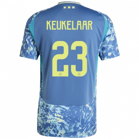 Kandiny Enfant Maillot Lotte Keukelaar #23 Gris Bleu Jaune Tenues Extérieur 2024/25 T-Shirt