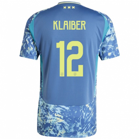 Kandiny Enfant Maillot Sean Klaiber #12 Gris Bleu Jaune Tenues Extérieur 2024/25 T-Shirt