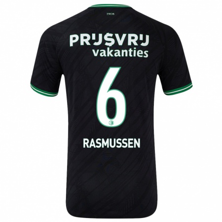 Kandiny Enfant Maillot Jacob Rasmussen #6 Noir Vert Tenues Extérieur 2024/25 T-Shirt