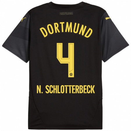 Kandiny Enfant Maillot Nico Schlotterbeck #4 Noir Jaune Tenues Extérieur 2024/25 T-Shirt