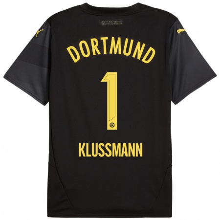 Kandiny Enfant Maillot Leon Klußmann #1 Noir Jaune Tenues Extérieur 2024/25 T-Shirt