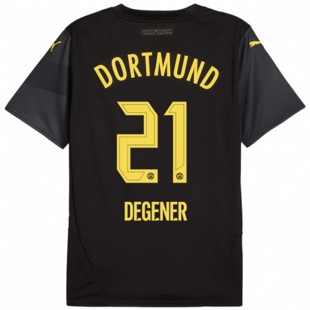 Kandiny Enfant Maillot Tim Degener #21 Noir Jaune Tenues Extérieur 2024/25 T-Shirt