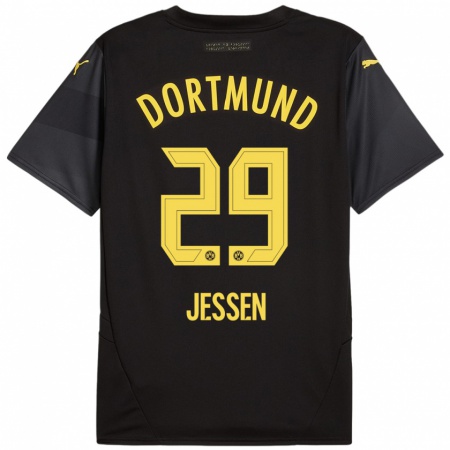 Kandiny Enfant Maillot Niklas Jessen #29 Noir Jaune Tenues Extérieur 2024/25 T-Shirt