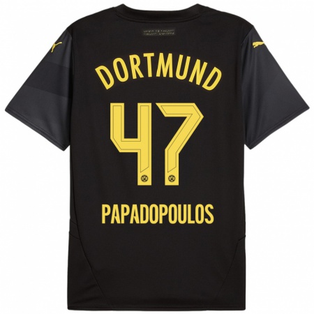 Kandiny Enfant Maillot Antonios Papadopoulos #47 Noir Jaune Tenues Extérieur 2024/25 T-Shirt