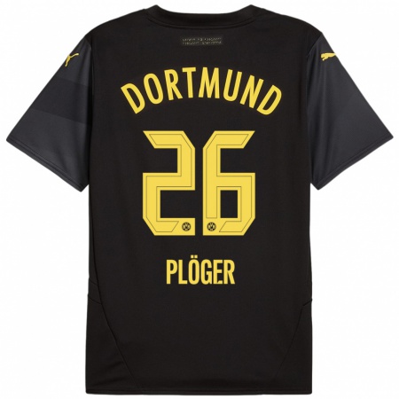 Kandiny Enfant Maillot Dustin Plöger #26 Noir Jaune Tenues Extérieur 2024/25 T-Shirt