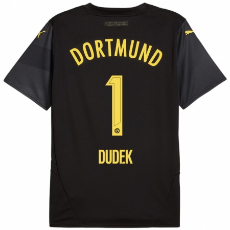 Kandiny Enfant Maillot Daniel Dudek #1 Noir Jaune Tenues Extérieur 2024/25 T-Shirt