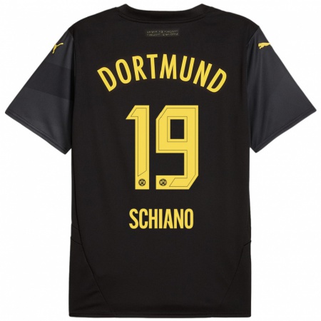 Kandiny Enfant Maillot Emilio Schiano #19 Noir Jaune Tenues Extérieur 2024/25 T-Shirt