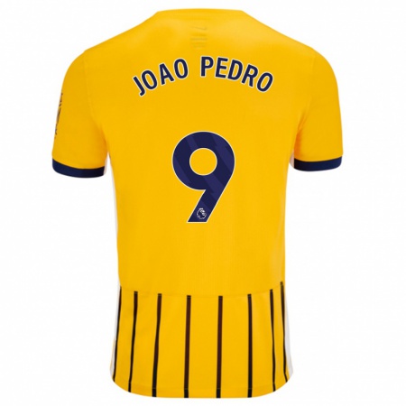 Kandiny Enfant Maillot João Pedro #9 Doré Bleu À Fines Rayures Tenues Extérieur 2024/25 T-Shirt