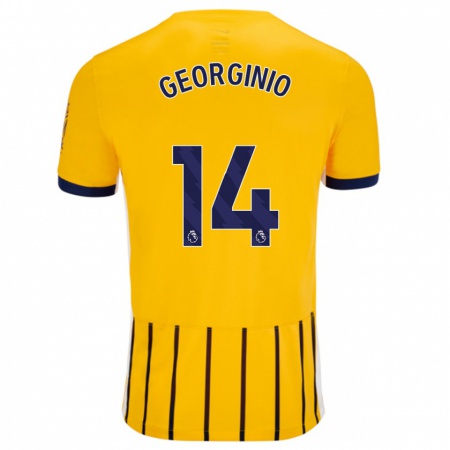 Kandiny Enfant Maillot Georginio Rutter #14 Doré Bleu À Fines Rayures Tenues Extérieur 2024/25 T-Shirt